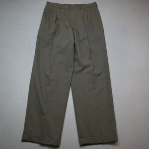 Vtg Y2K 2000s 32x30 Khaki Pleated Cuffed High Waist Baggy Dress Mens Pants